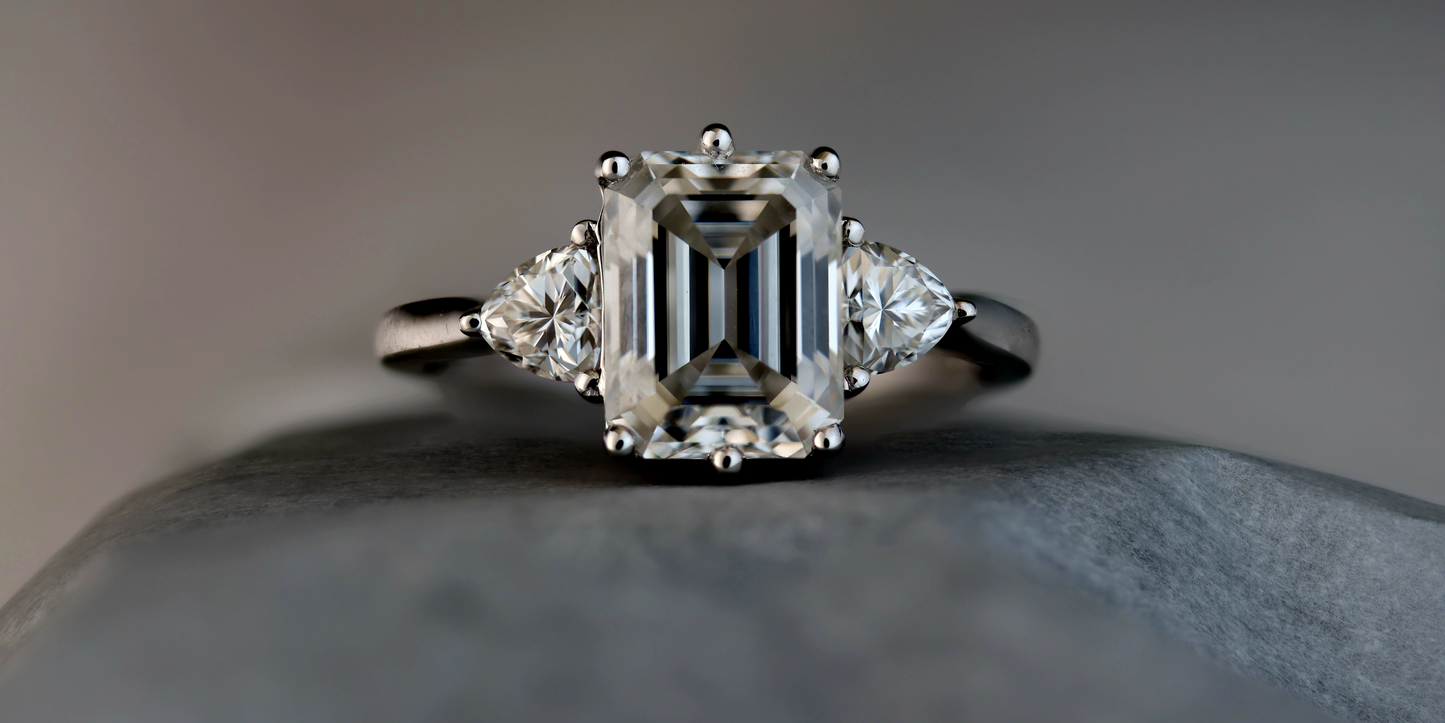 Three Stone Series: Emerald with Trillion Side Stone