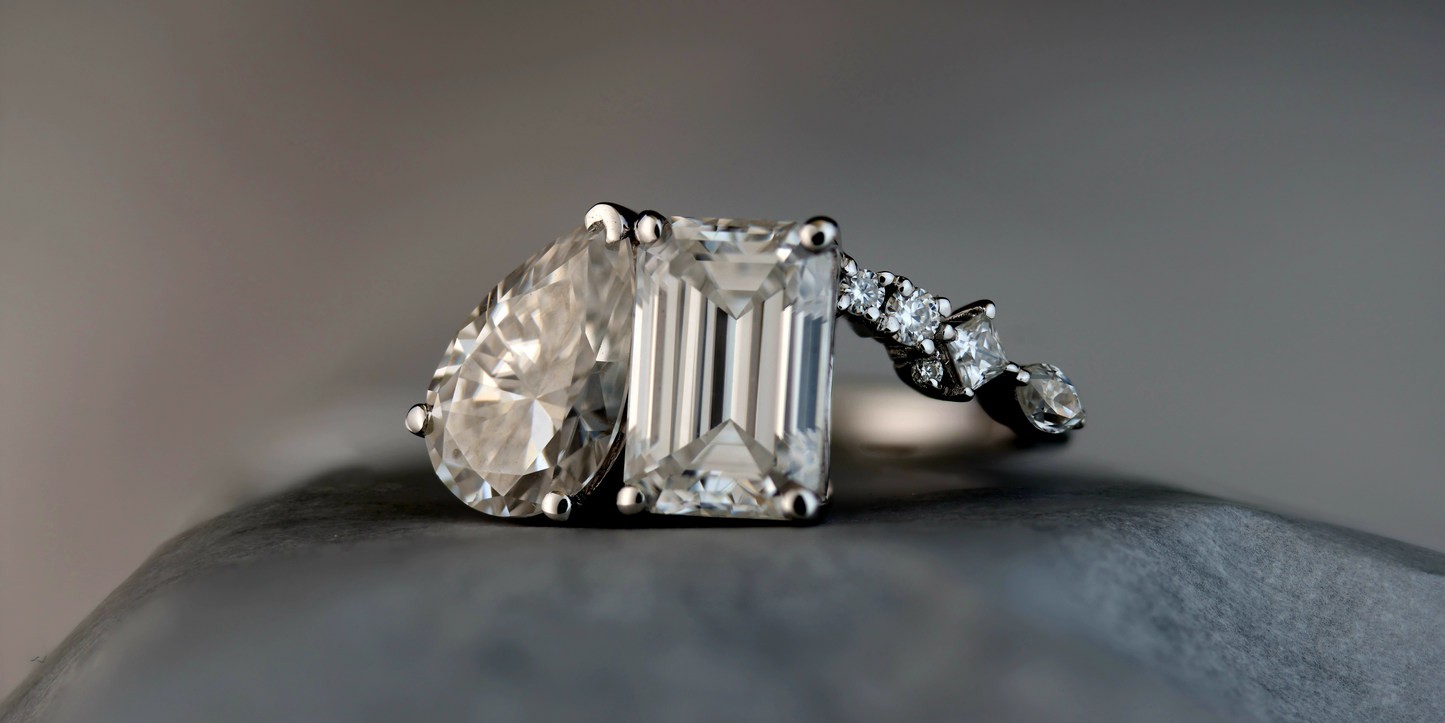 Toi Et Moi with Accent Side Stones - Natural/Earth Mined
